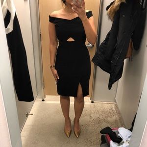 Parker Rory block cut out dress with off the shoulder sleeves